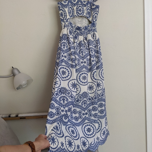 LAST ONE! ZARA EMBROIDERED MIDI DRESS WHITE & BLUE - Picture 11 of 17